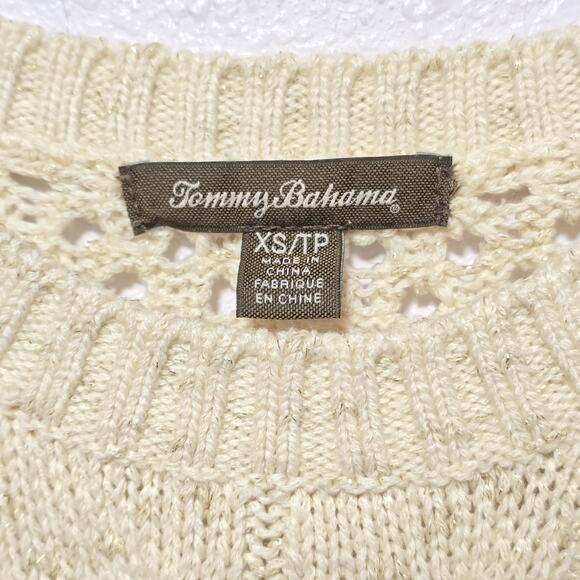 Tommy Bahama Womens Open Knit Beach Sweater XS Ivory Metallic Wool Blend Travel - Picture 4 of 9